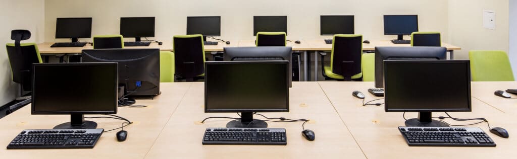 computers in computer room at an Edmonton IT company